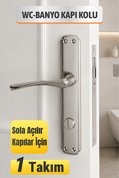 Badem10 WC Banyo Kapı Kolu SOLA Açılır Banyo Tuvalet Kapısı ( 1 TAKIM ) Aynal...