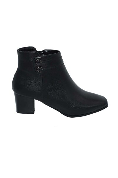 OEM Botina scurta cu varf rotund si toc gros, culoare negru