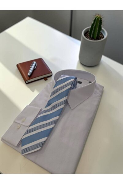 Sarar Microfibre 7 cm Çizgili Mavi-Beyaz Kravat KR-93
