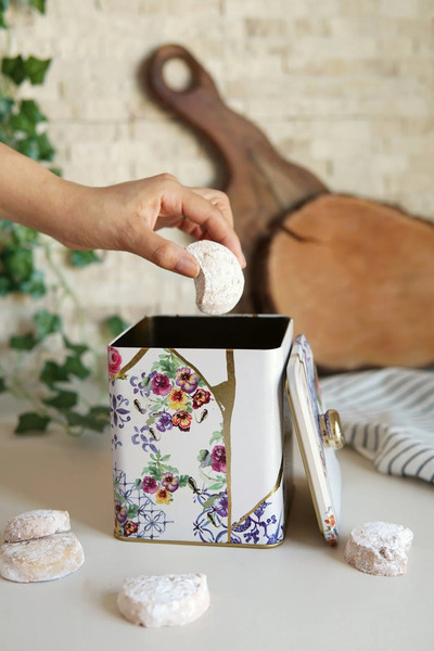Evle Exclusive Kint Sugi Patterned Metal Storage Container, 12 X 12 Cm, Stora...