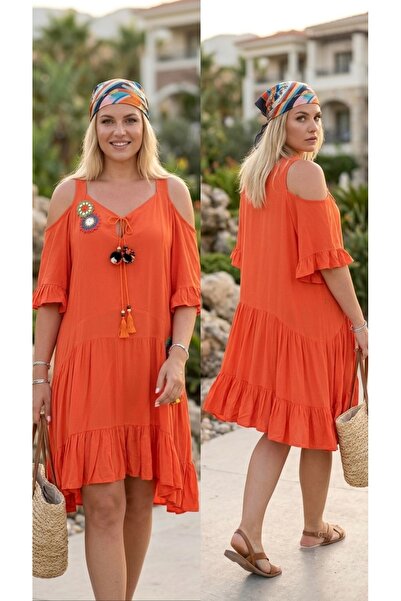 bohostyle.ro Rochie Lejeră din Vâscoză cu Umerii Decupați, Aplicații Handmade...