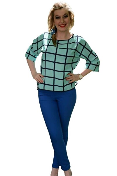 OEM Bluza rafinata, nuanta de turcoaz, material fin, croiala lejera, imprimeu