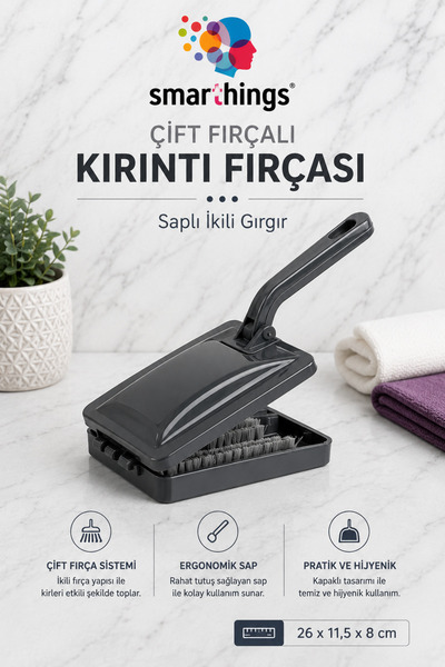 Çift Fırçalı Kırıntı Toplama Fırçası Saplı Manuel Gırgır Halı ve Koltuk Temizleyici