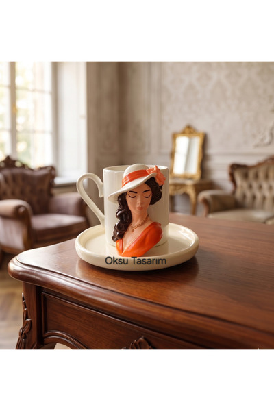 oksukokulutaş Vintage Cream Hat-Shaped Turkish Coffee Cup