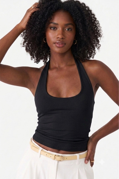 Boubon Co Brown Women's Halter Neck Double Layered Bustier Crop Top