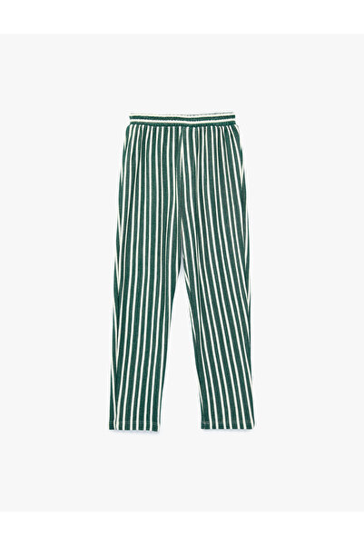 Koton Elastic Waist Viscose Blend Oversized Striped Trousers