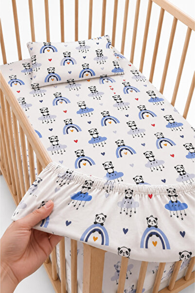 Bebelz 100% Cotton Panda Patterned Baby Elastic Sheet Set - 2 Pillowcases 60X...