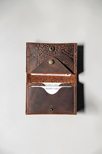 MAT Deri Genuine Leather Card Holder with Shawl Pattern, Minimal Size, Men's ...