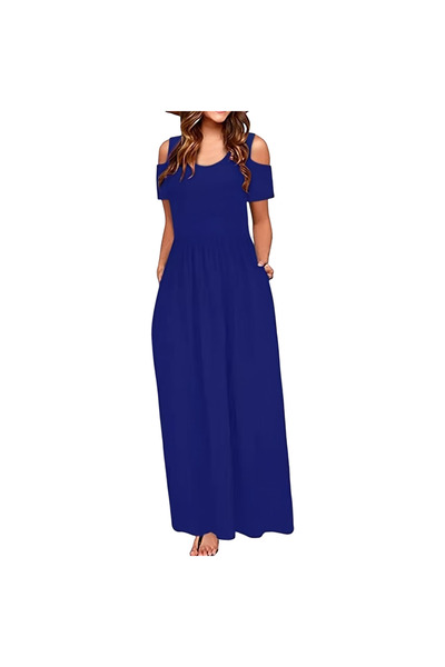 OEM Rochie maxi de damă, de vară, respirabilă, casual, cu buzunare, albastru ...