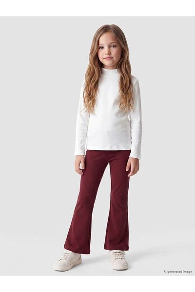 LC Waikiki Lcw Kids Burgundy Elastic Waist Girls' Spanish Leggings