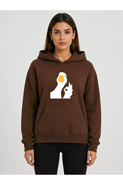 herkesemoda Duck Printed Hooded 2 Thread Threaded Sweatshirt