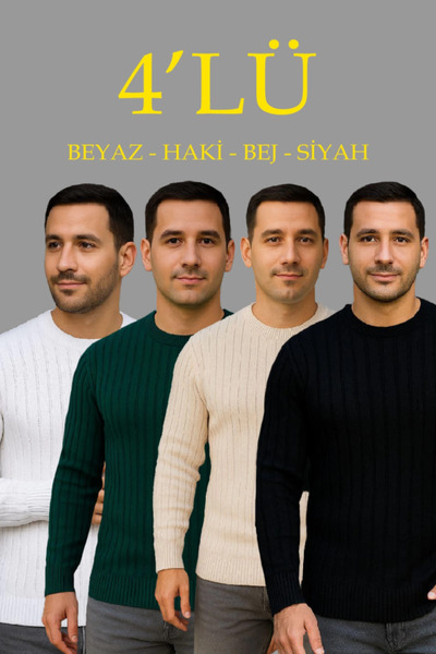 Gökyüzü Moda Men's Ribbed Knitwear Sweater Set of 4 – White, Khaki, Beige, Bl...