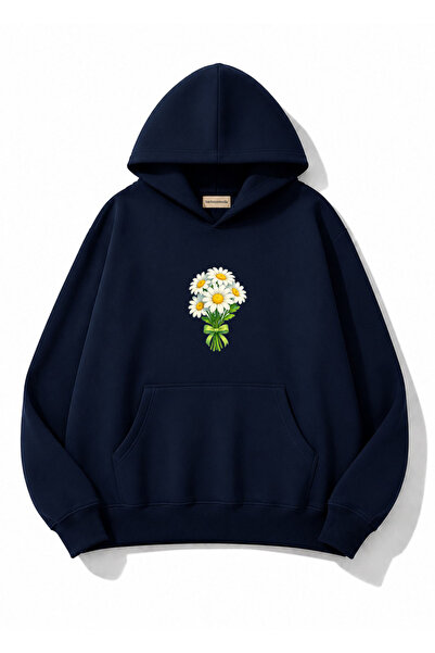 herkesemoda Daisy Printed Hooded 2 Thread Threaded Sweatshirt