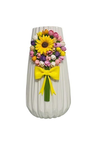 OEM Vază ceramică decorată manual cu lalele și floarea-soarelui multicolore -...