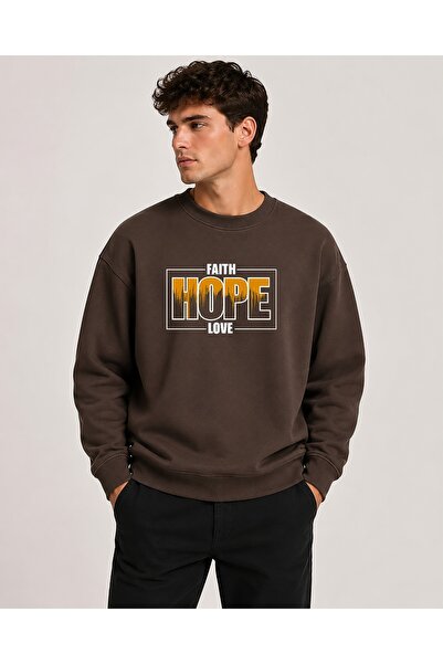 herkesemoda Hope Pattern Printed Crew Neck 2 Thread Sweatshirt