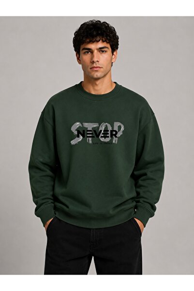 herkesemoda Stop Never Detailed Crew Neck 2 Thread Sweatshirt