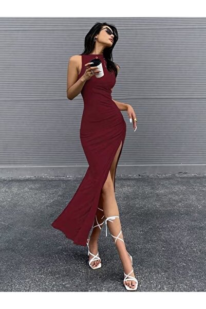 pazarella Women's Long Diving Suit with Open Shoulders and Gathered Side Slits