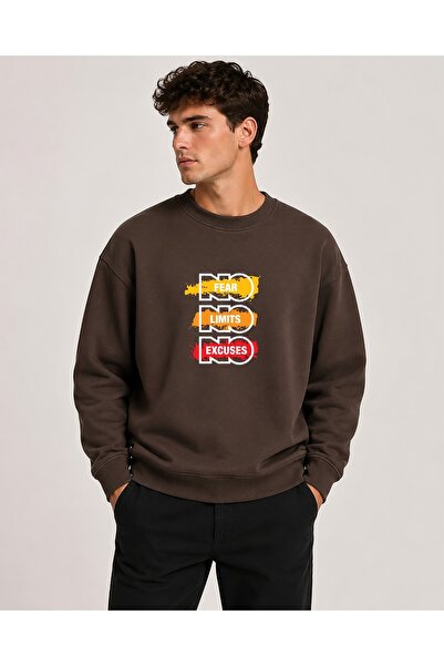 herkesemoda No Fear Print Detailed Crew Neck 2 Thread Sweatshirt
