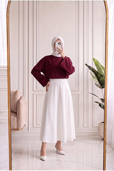 MİHRA STORE Nazgül Wide Sleeve Loose Blouse-Ss13072 Burgundy
