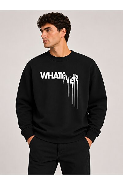 herkesemoda Whatever Print Detailed Crew Neck 2-Thread Sweatshirt