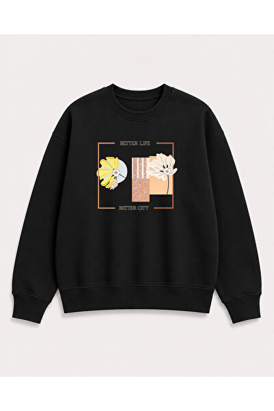 herkesemoda Better Life Print Detailed Crew Neck 2 Thread Sweatshirt