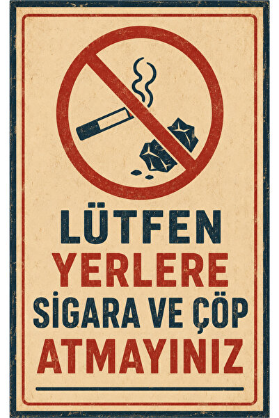 Lucena Retro Lütfen Yerlere Sigara ve Çöp Atmayınız Metal Uyarı Tabelası Deko...