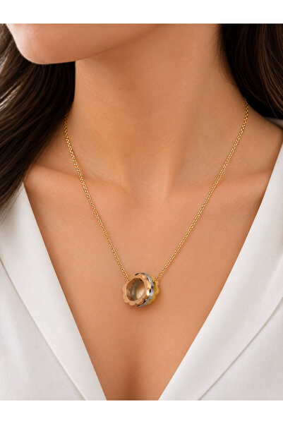 Bymiel Women's Gold Color Three Color Ring Detailed Stainless Steel Necklace ...