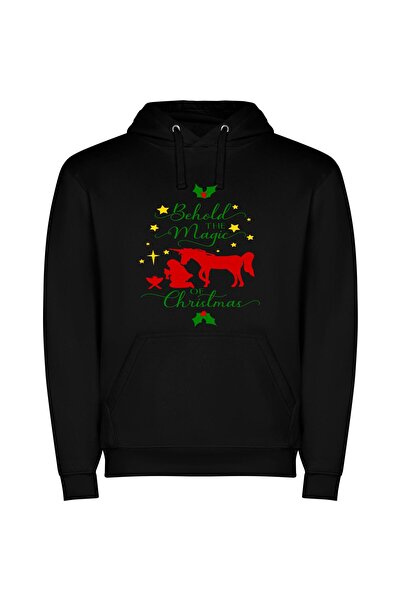 iLovePrints Merry Mystic Christmas Magic Φούτερ με κουκούλα σε χρώμα Μαύρο