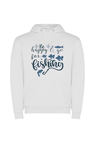 iLovePrints Fish for Happiness Φούτερ με κουκούλα σε χρώμα Λευκό