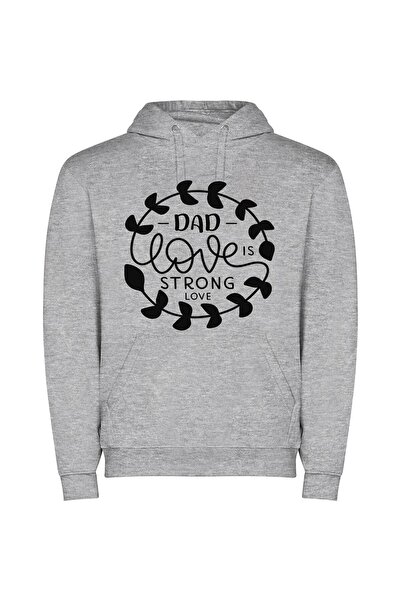 iLovePrints Strong Love, Minimalist Stencil Φούτερ με κουκούλα σε χρώμα Γκρι