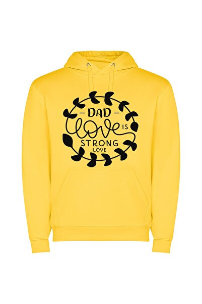 iLovePrints Strong Love, Minimalist Stencil Φούτερ με κουκούλα σε χρώμα Κίτρινο