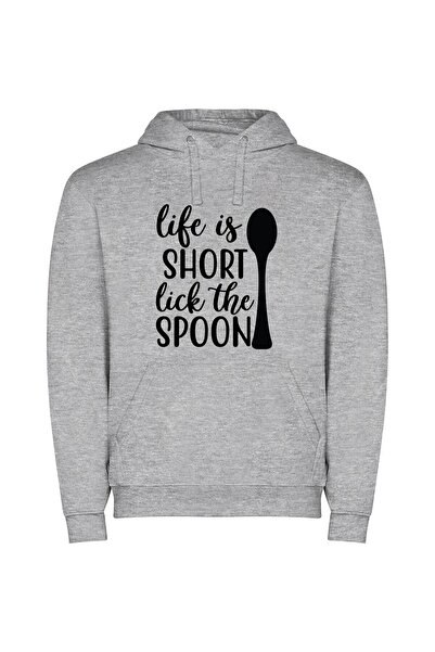 iLovePrints Lick Life's Short Spoon Φούτερ με κουκούλα σε χρώμα Γκρι
