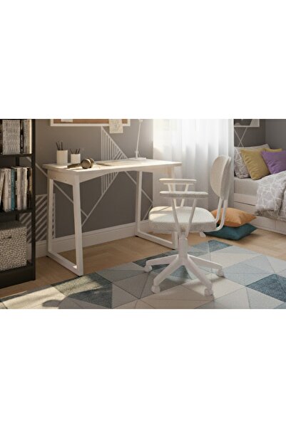 Vivense BİGA OFİS MASASI VE DENİZ KOLLU SANDALYE SET, KIRÇILLI GRİ, 60X90 CM