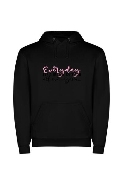 iLovePrints Elegant Pink Ink Aesthetic Φούτερ με κουκούλα σε χρώμα Μαύρο