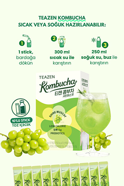TEAZEN Probiyotik Ve Lif İçeren Bağırsak Sağlığı Destekli Şekersiz İçecek Kombucha Shine Muscat