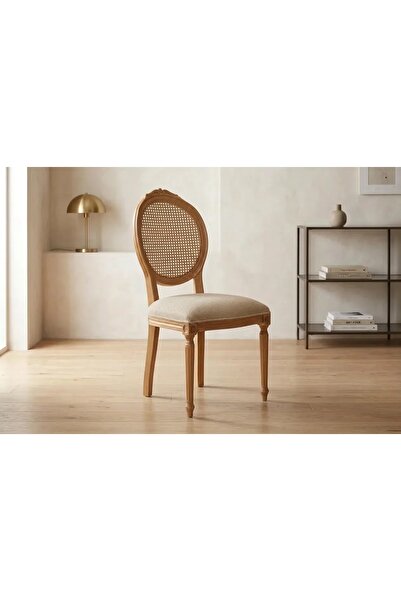 Vivense MADALYON SANDALYE, NATUREL AHŞAP, KREM KUMAŞ