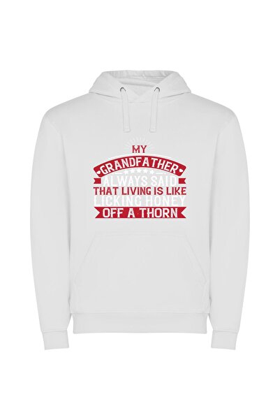 iLovePrints Thorned Horn: Silly Grandfather Φούτερ με κουκούλα σε χρώμα Λευκό