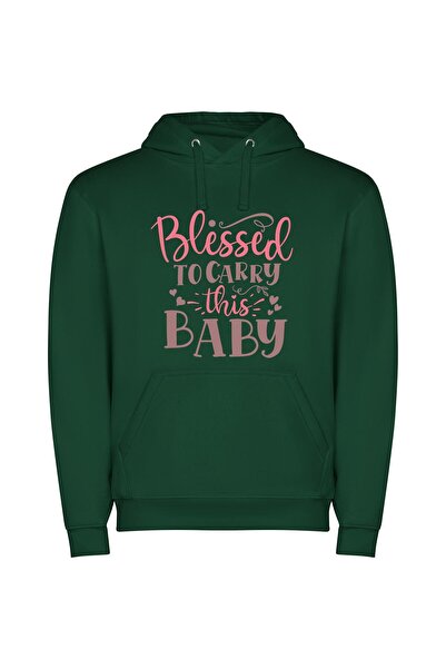 iLovePrints Blessed Baby Print Φούτερ με κουκούλα σε χρώμα Πράσινο