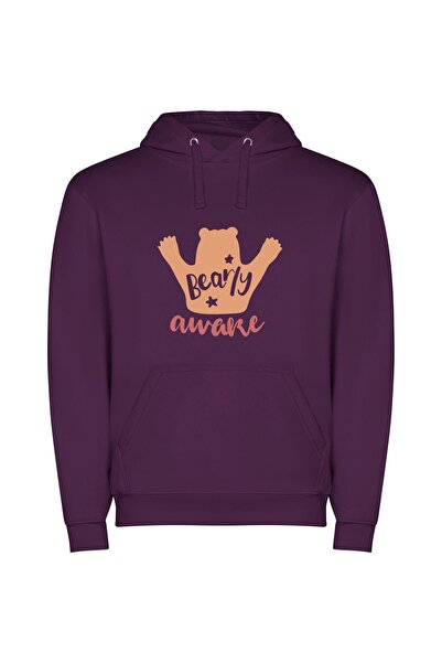 iLovePrints Beary Aware: Artistic Bear Φούτερ με κουκούλα σε χρώμα Μωβ