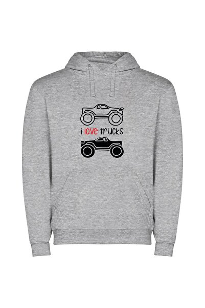 iLovePrints Truck Love: Super Realistic Φούτερ με κουκούλα σε χρώμα Γκρι