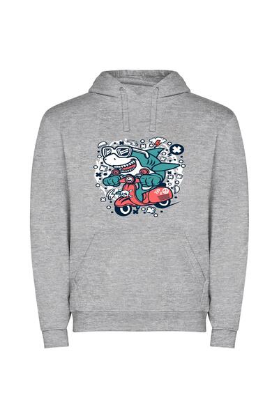 iLovePrints Scooting Sharp Shark Φούτερ με κουκούλα σε χρώμα Γκρι