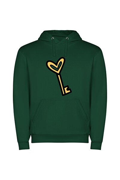 iLovePrints Heart Key Gold Φούτερ με κουκούλα σε χρώμα Πράσινο