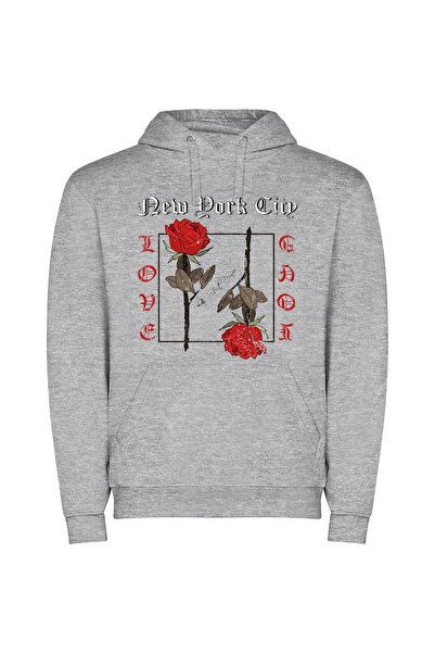iLovePrints NYC Noir: Black Rose Φούτερ με κουκούλα σε χρώμα Γκρι