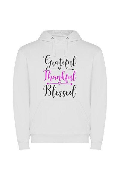 iLovePrints Grateful Delightful Thanks Φούτερ με κουκούλα σε χρώμα Λευκό