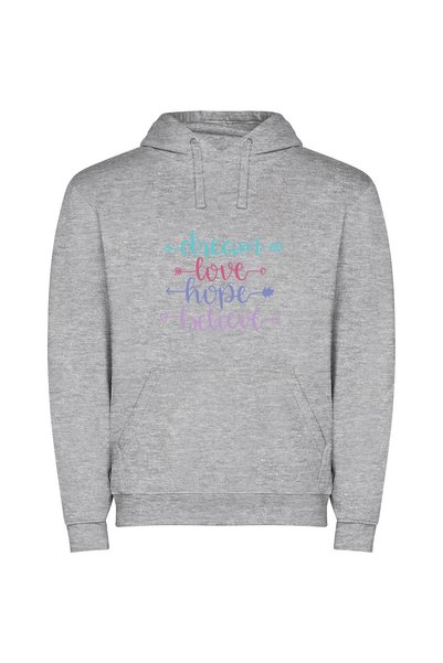 iLovePrints Dream Love Hope Believe Φούτερ με κουκούλα σε χρώμα Γκρι