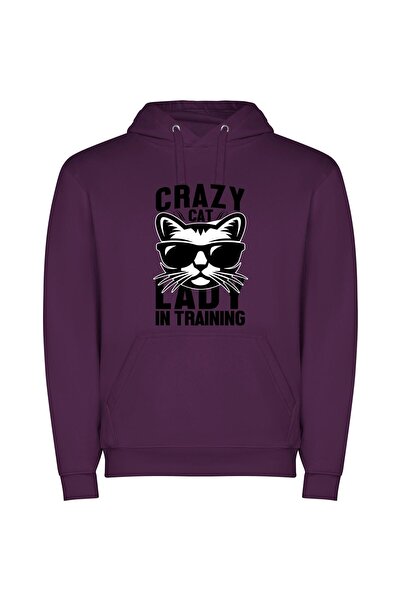 iLovePrints Feline Fashionista in Training Φούτερ με κουκούλα σε χρώμα Μωβ