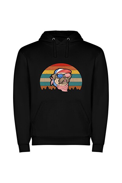 iLovePrints Cool Pup: Illustrative Vibrance Φούτερ με κουκούλα σε χρώμα Μαύρο