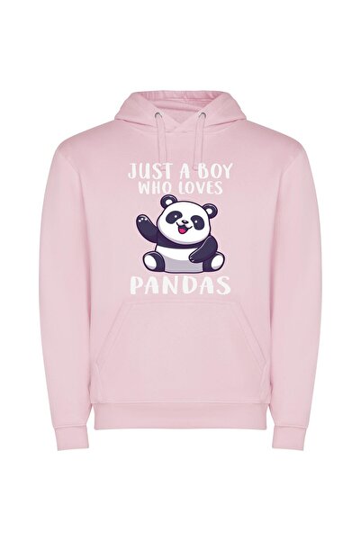 iLovePrints Panda Love: Just a Boy Φούτερ με κουκούλα σε χρώμα Ροζ