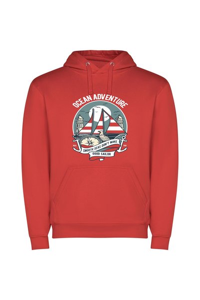iLovePrints Sailing Time: Illustrated Logo Φούτερ με κουκούλα σε χρώμα Κόκκινο