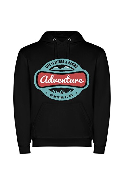 iLovePrints Daring Life's Adventurous Sign Φούτερ με κουκούλα σε χρώμα Μαύρο